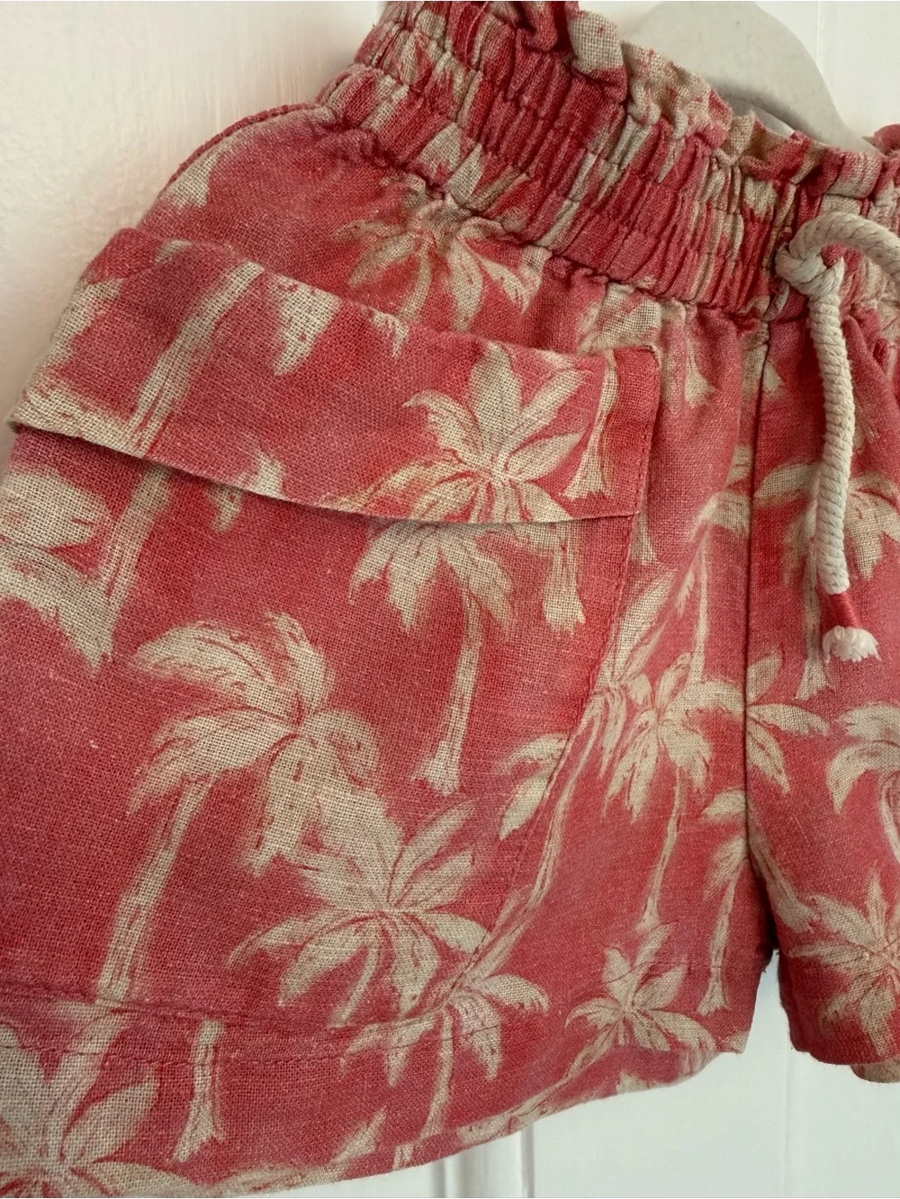 Zara Coral Palm-Print Drawstring Kids Shorts